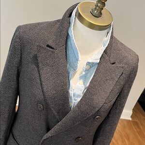 Polo by Ralph Lauren black grey wool blend menswear Herringbone Blazer 10